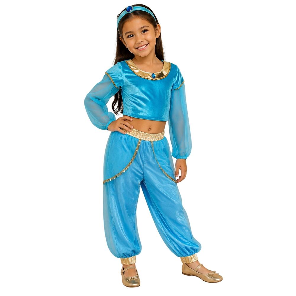 Little Adventures Princess Jasmine Costume XL 7-9 Blue Genie Outfit Set